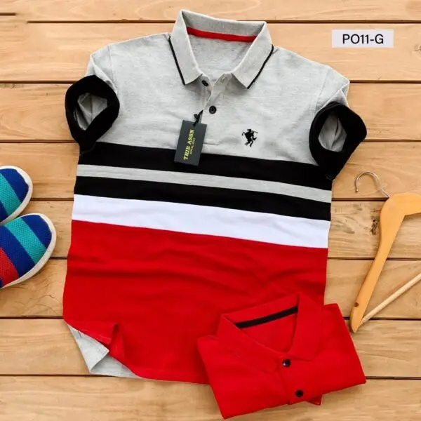 T-Shirt - 220 gsm pique material (poly cotton) - Ash and Red