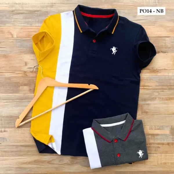T-Shirt - 220 gsm Pique Material (Poly Cotton) - Dark Blue and Yellow