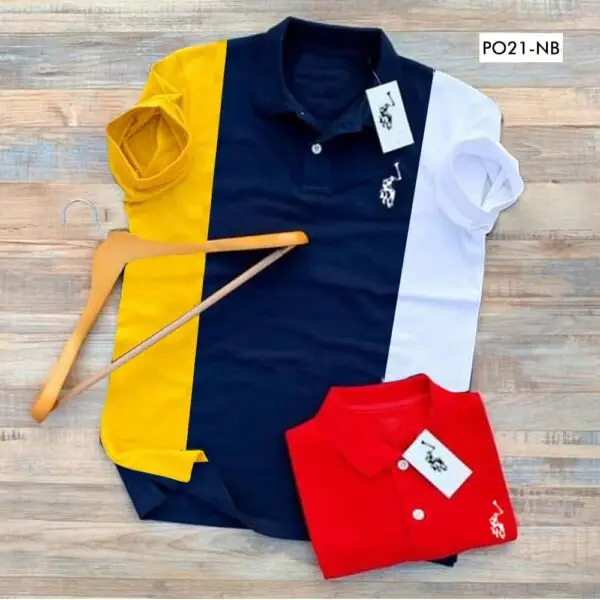 T-Shirt - 220 gsm Pique Material (Poly Cotton) - Yellow Blue and White