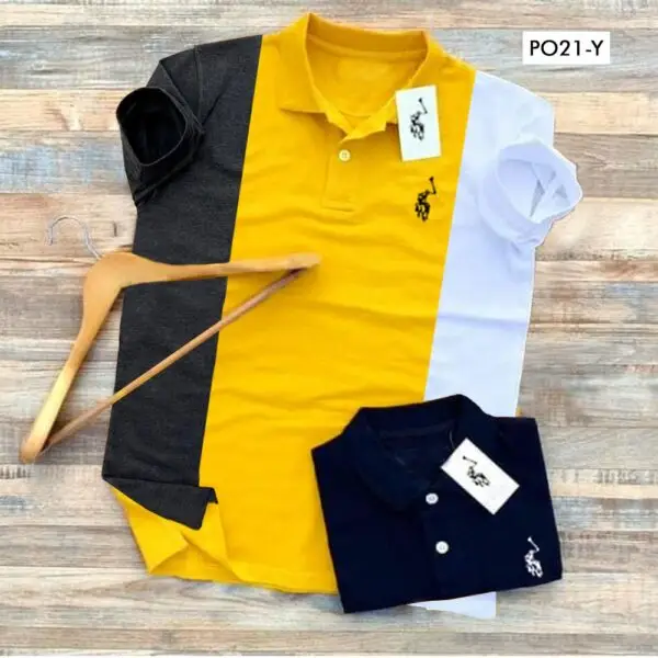T-Shirt - 220 gsm Pique Material (Poly Cotton) - Gray Yellow and White